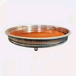 Vintage Crescent Modern Formica and Silver Plate Round Serving Bar Tray MCM 12"